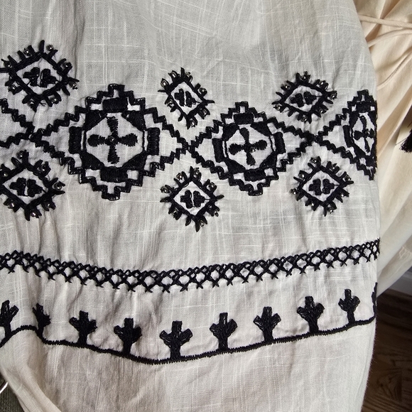 Zara New Ivory Black Embroidered Beaded Tassel Tie Flounce Maxi Dress SZ XXL - Picture 8 of 15